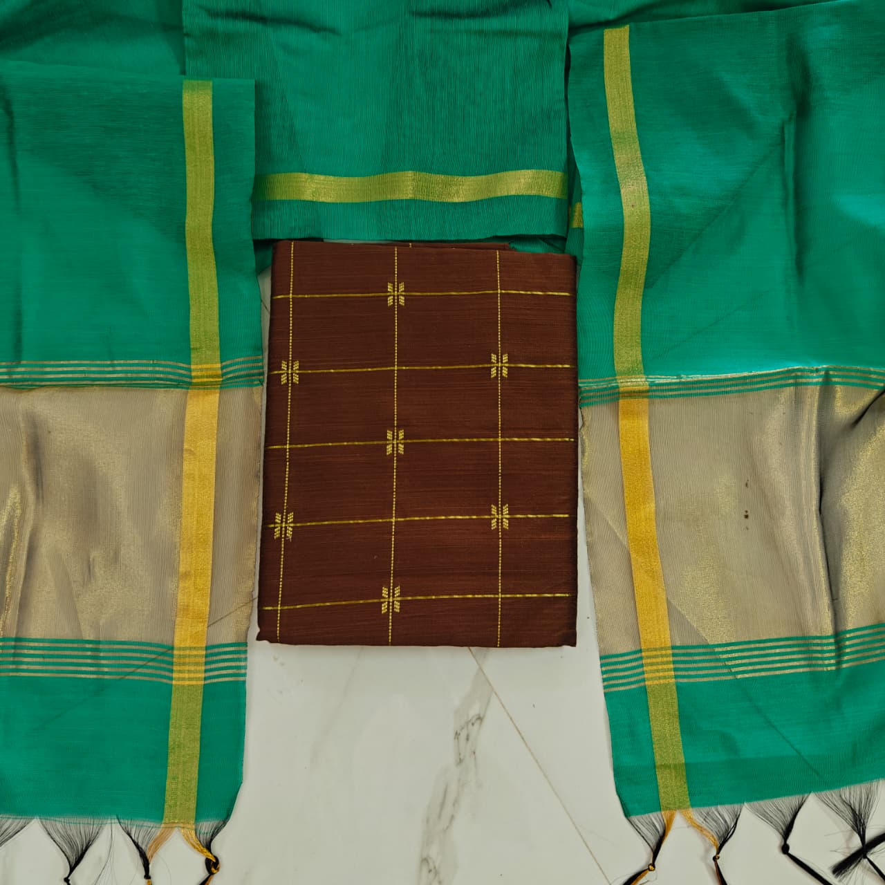 Raw Silk Jari Border Dupatta Set - ZB04