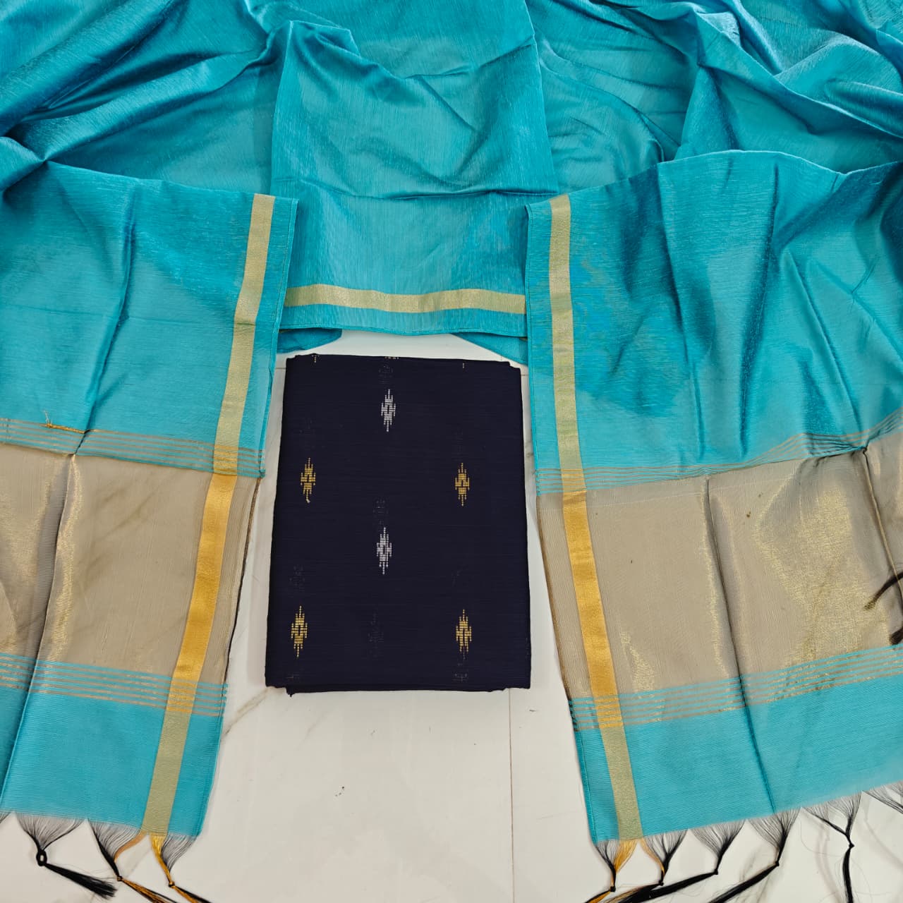 Raw Silk Jari Border Dupatta Set - ZB06