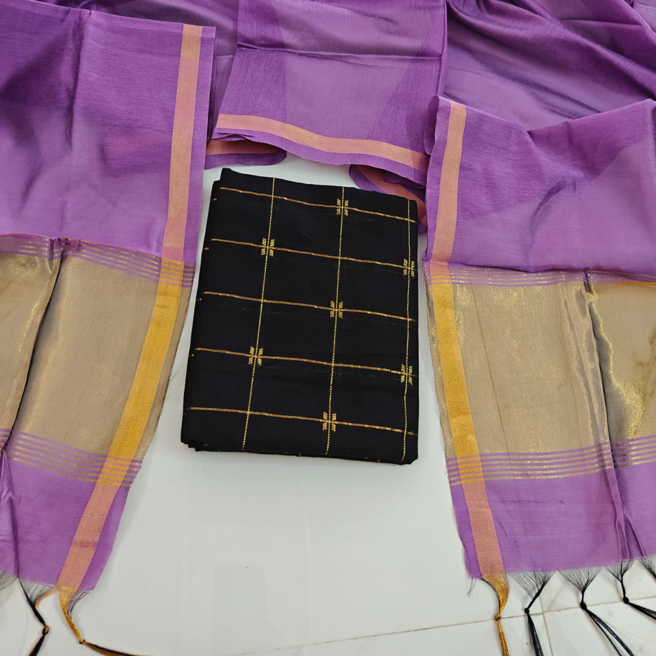 Raw Silk Jari Border Dupatta Set - ZB09