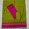 Premium Raw Silk Stripe Dupatta Set - Green and Pink