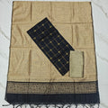 Premium Raw Silk Stripe Dupatta Set - Beige and Black