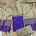 Premium Raw Silk Stripe Dupatta Set - Beige and Indigo