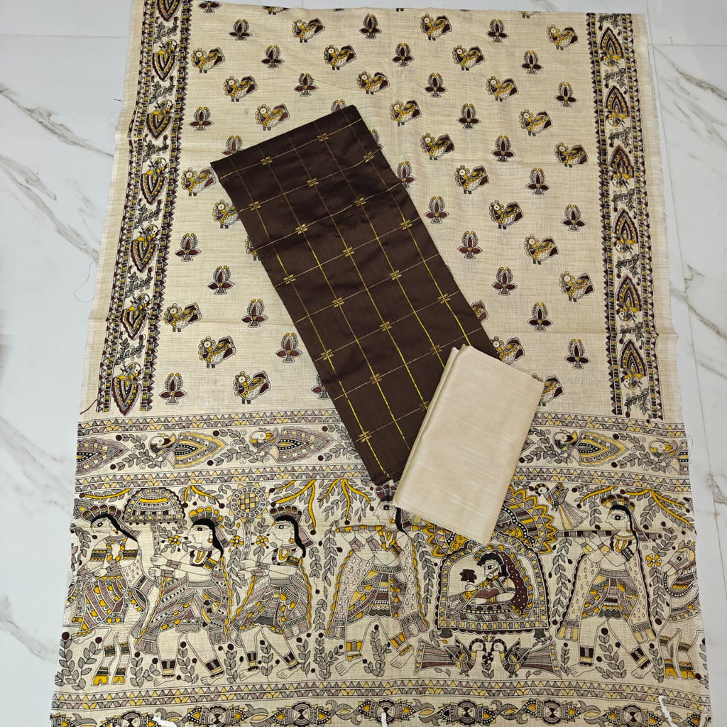 Madhubani Dupatta & Raw Silk Set - MD01