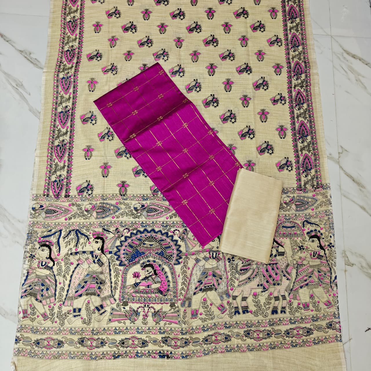 Madhubani Dupatta & Raw Silk Set - MD02