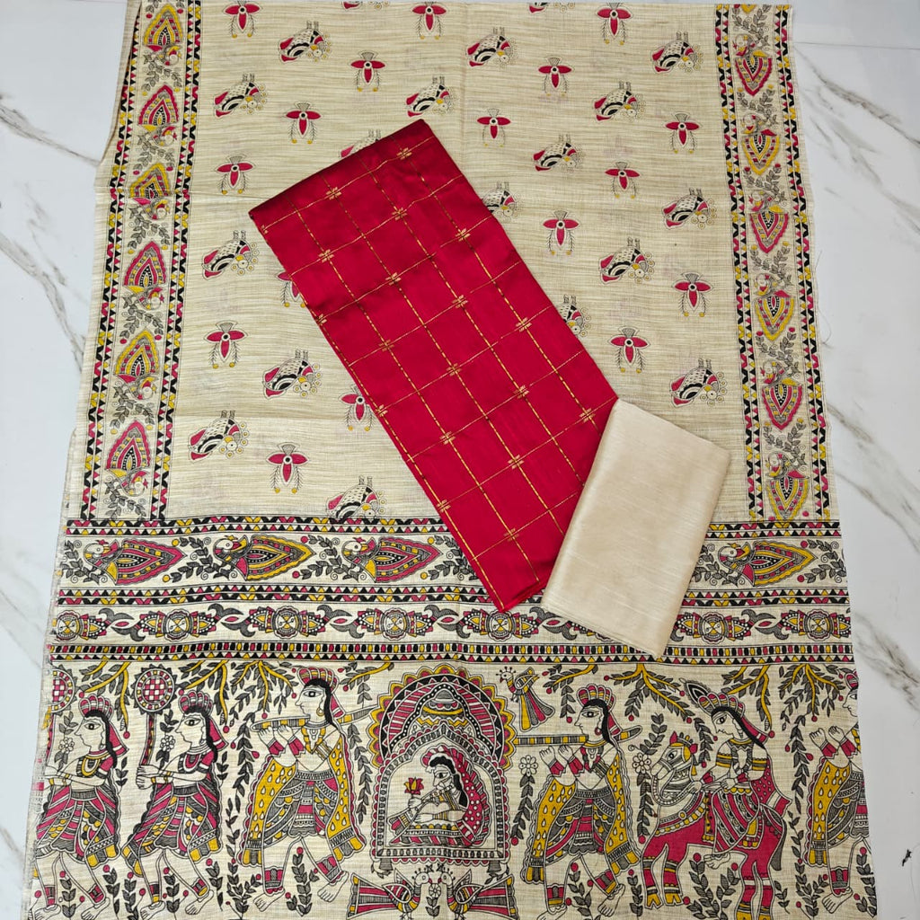 Madhubani Dupatta & Raw Silk Set -MD03