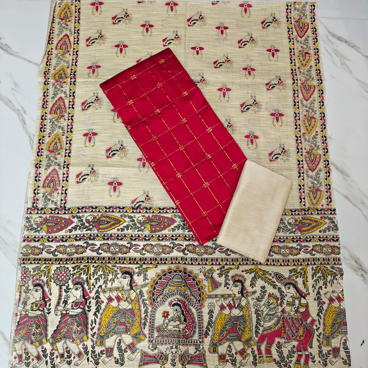 Madhubani Dupatta & Raw Silk Set -MD03