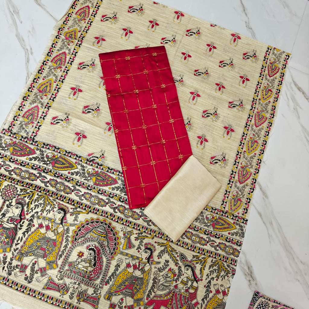 Madhubani Dupatta & Raw Silk Set -MD03