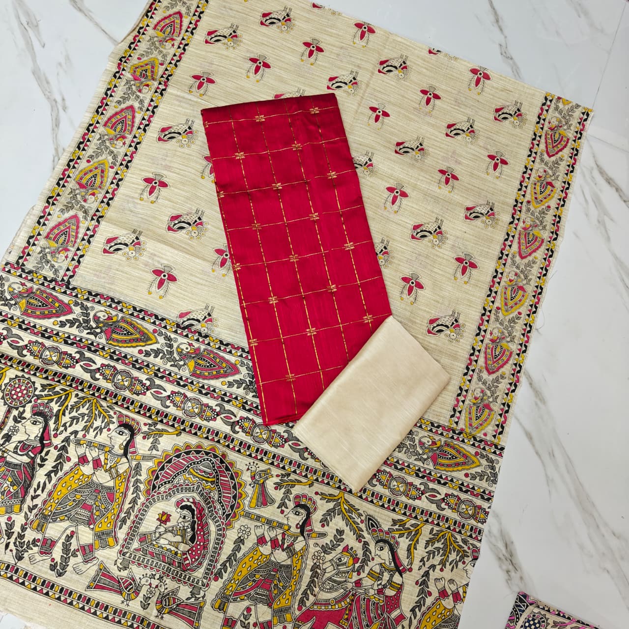 Madhubani Dupatta & Raw Silk Set -MD03