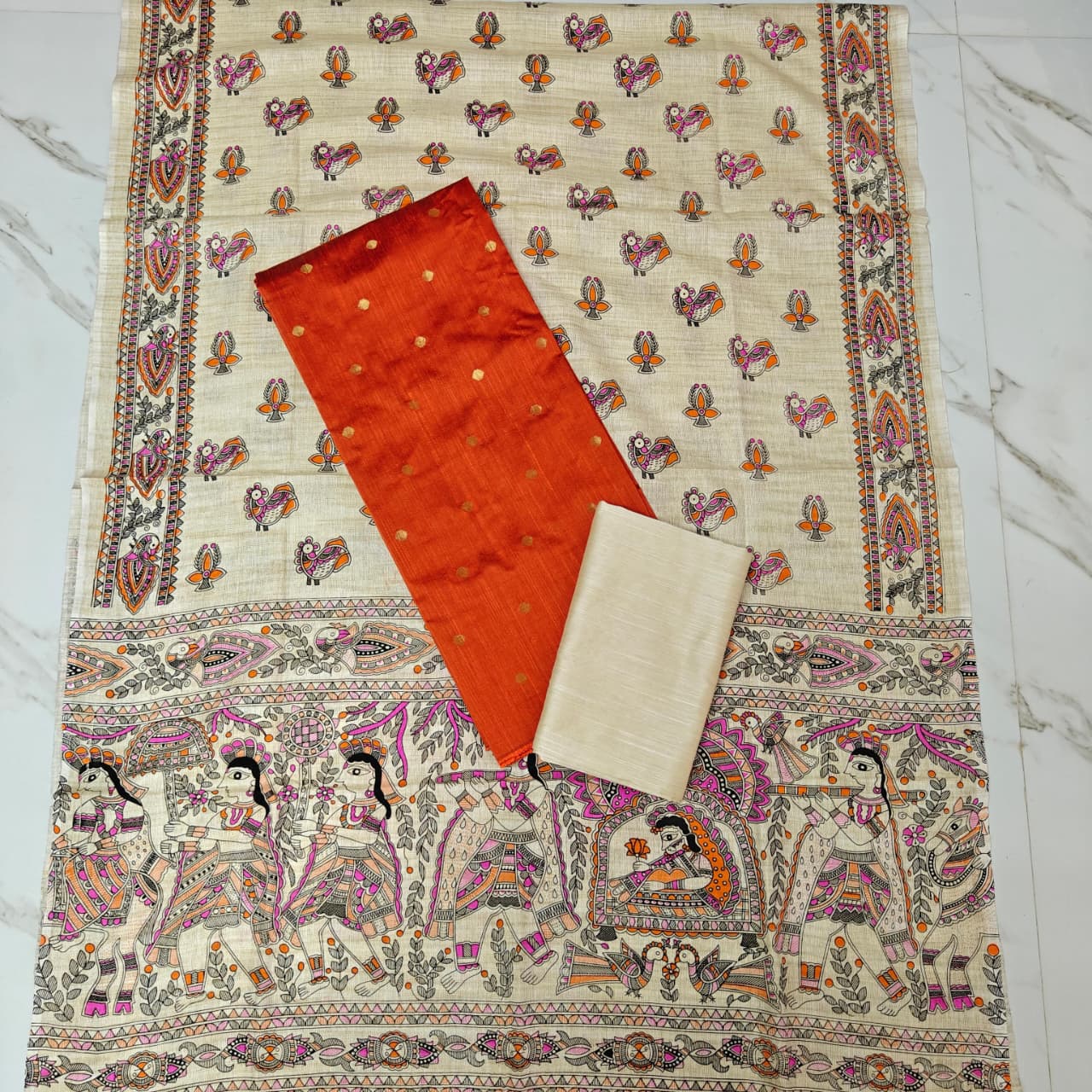 Madhubani Dupatta & Raw Silk Set -MD04