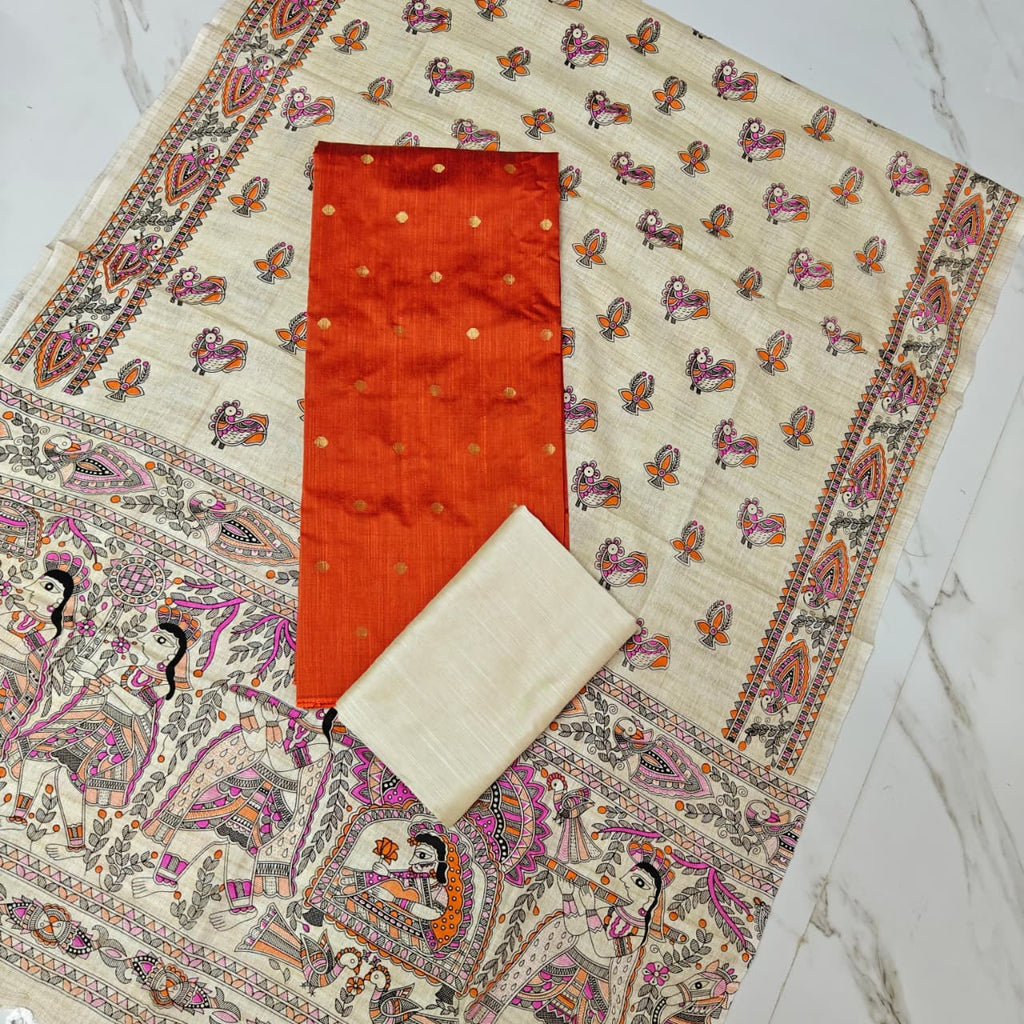 Madhubani Dupatta & Raw Silk Set -MD04