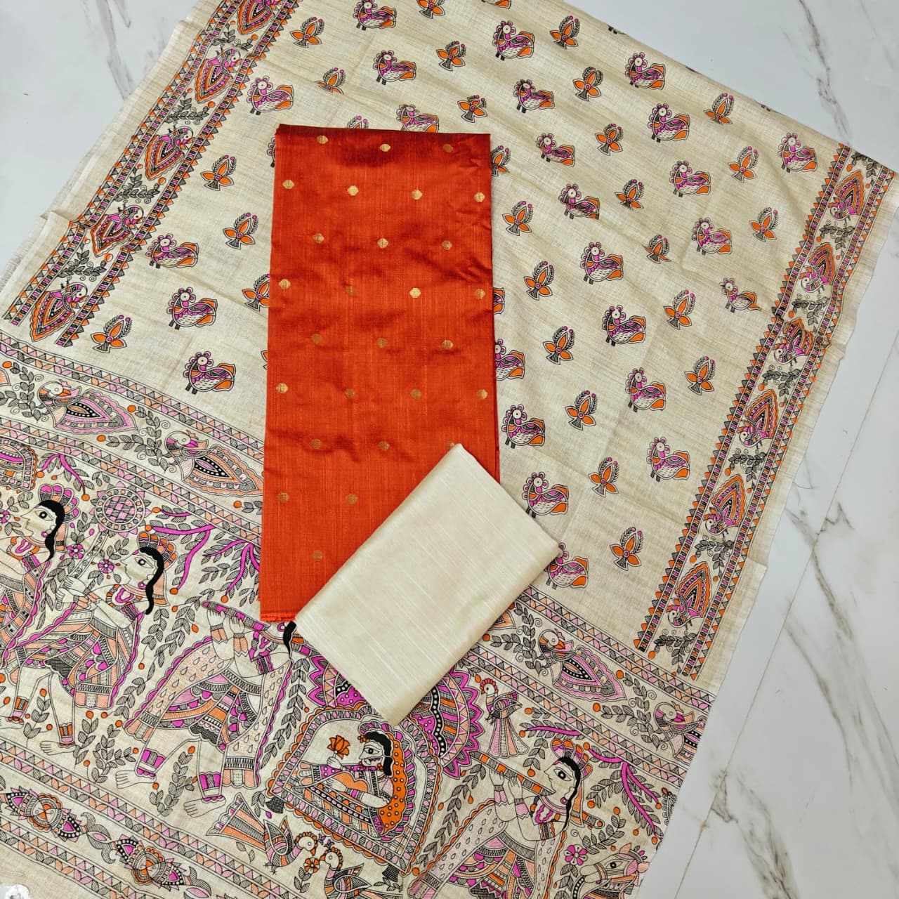 Madhubani Dupatta & Raw Silk Set -MD04