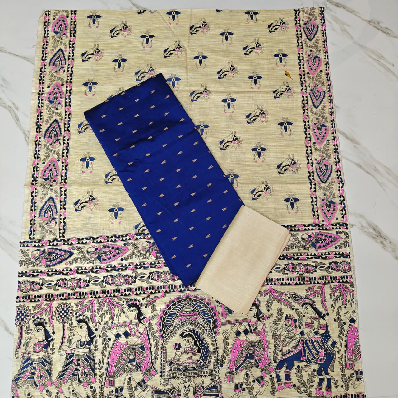 Madhubani Dupatta & Raw Silk Set - MD07
