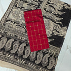 Unstitched Raw Silk Salwar Suit Material with Kalamkari Cotton Dupatta-KM02
