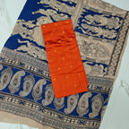Unstitched Raw Silk Salwar Suit Material with Kalamkari Cotton Dupatta-KM03