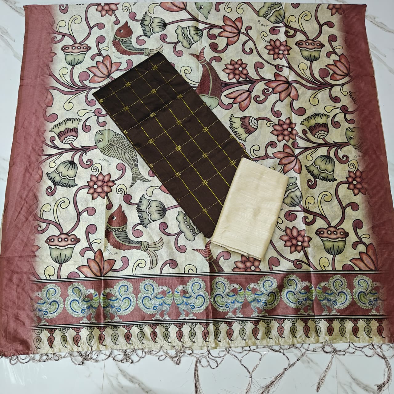 Luxury with our premium Tussar Silk Salwar Suit Set - TSRS13