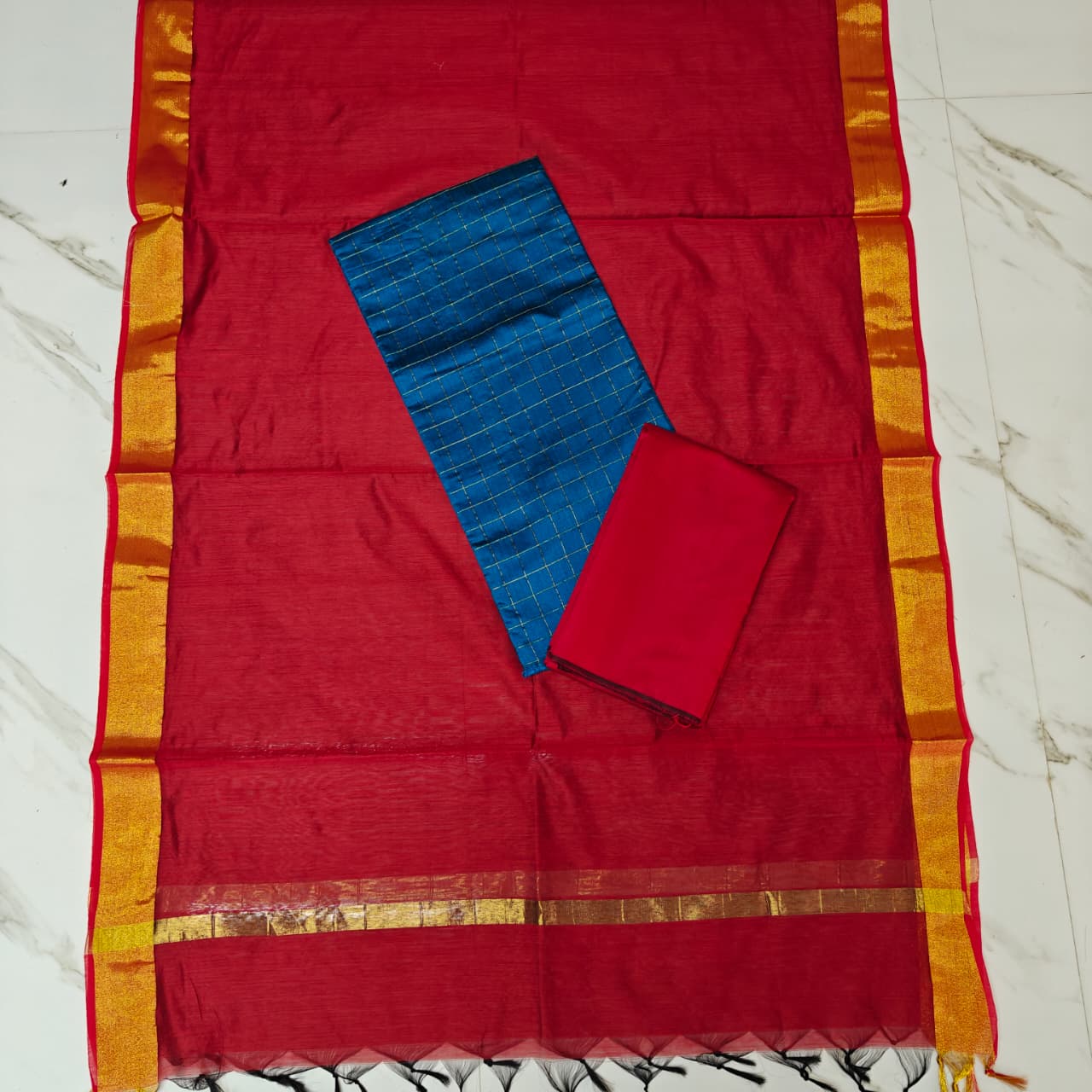 RAW SILK PLAIN DUPPATA SET -PDS01
