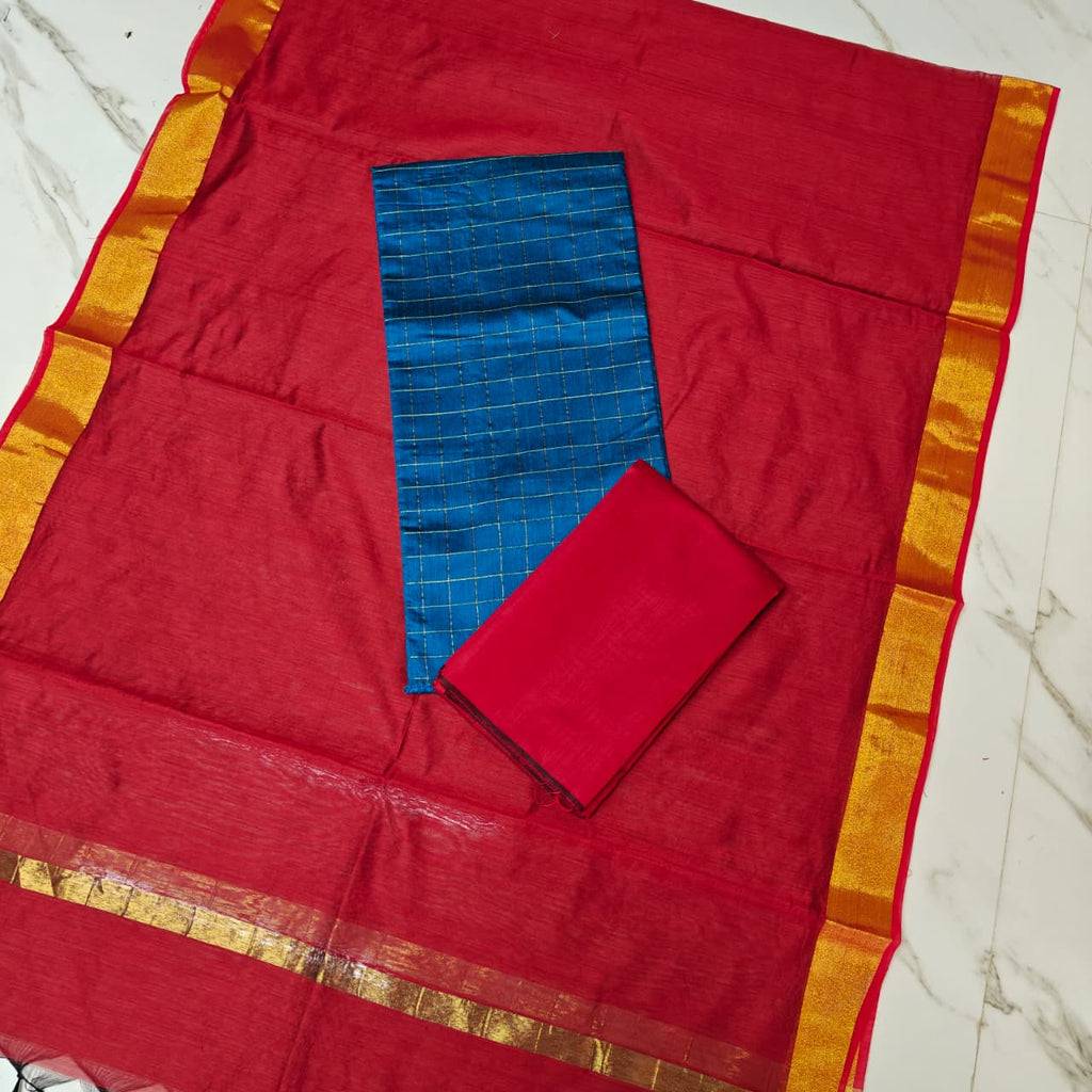 RAW SILK PLAIN DUPPATA SET -PDS01