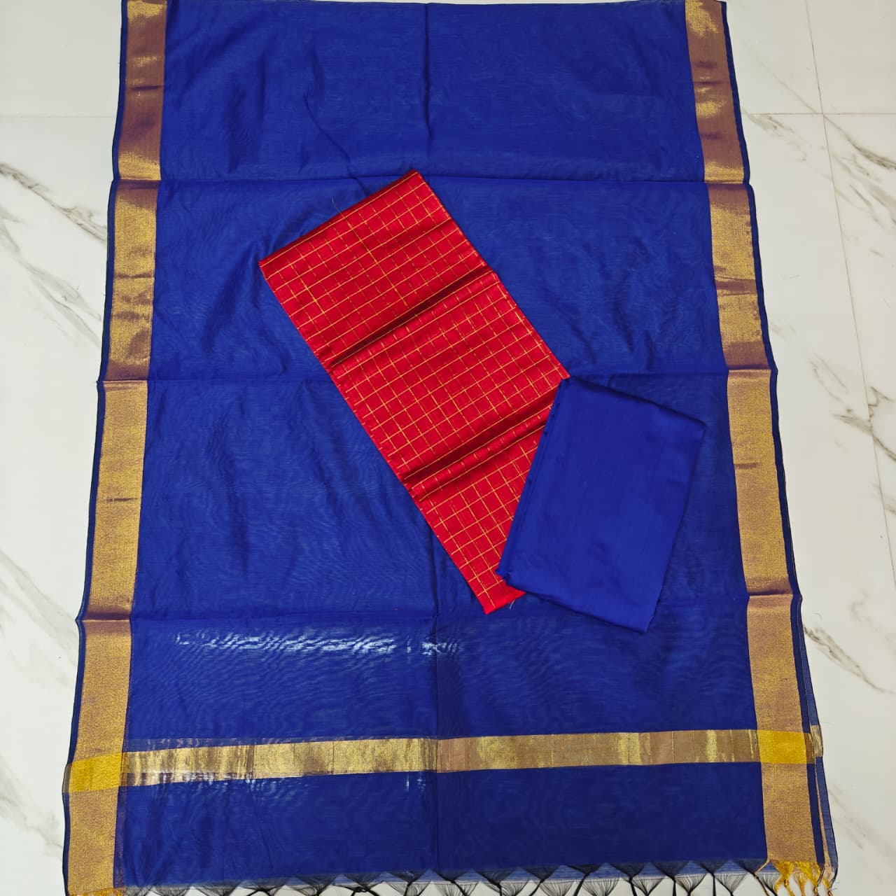 RAW SILK PLAIN DUPPATA SET - PDS02