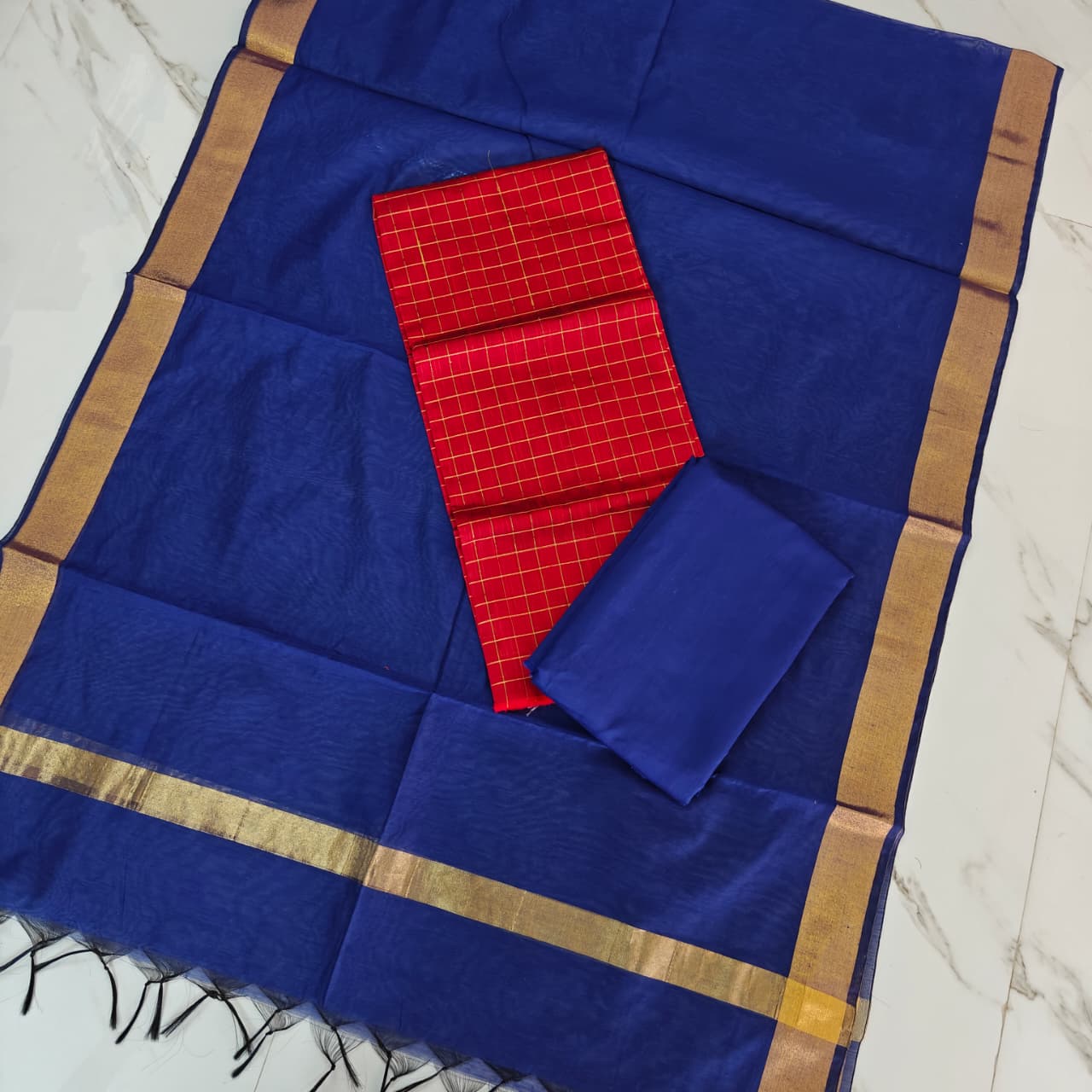 RAW SILK PLAIN DUPPATA SET - PDS02