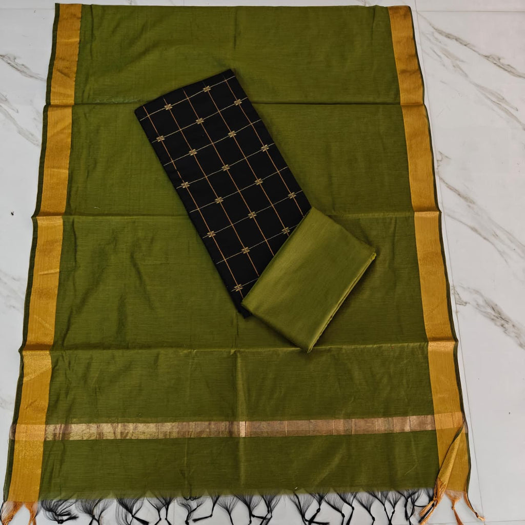 RAW SILK PLAIN DUPPATA SET - PDS03