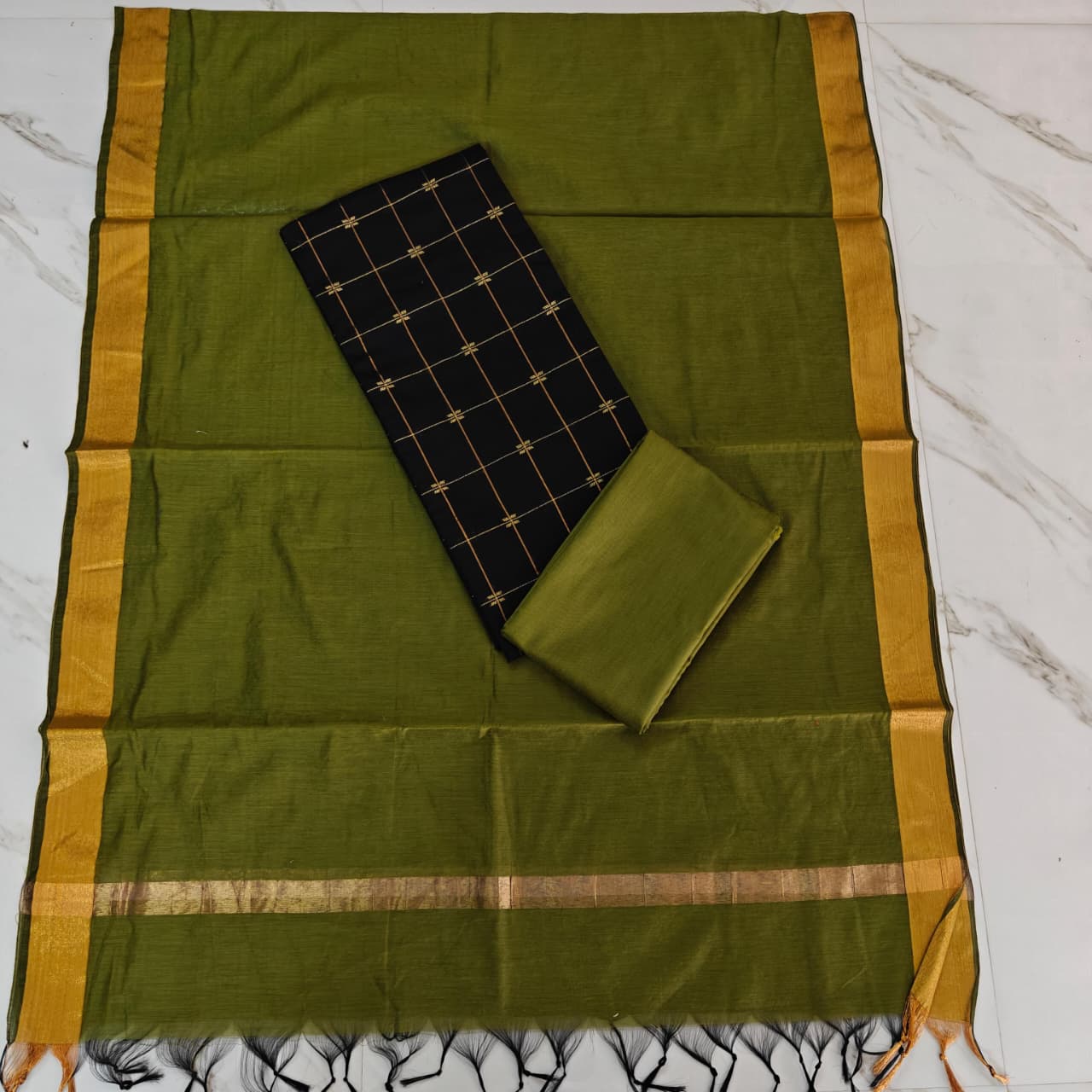 RAW SILK PLAIN DUPPATA SET - PDS03