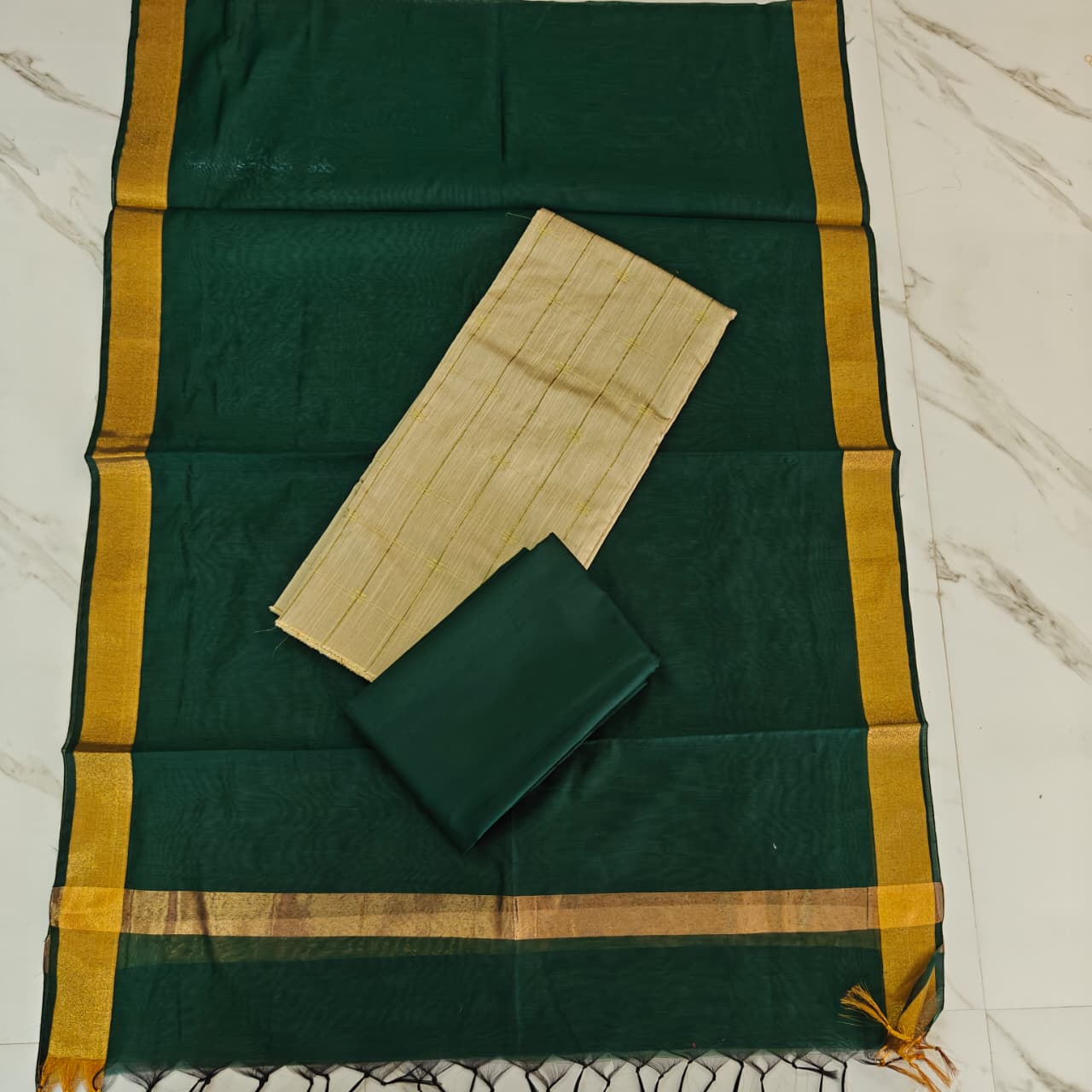 RAW SILK PLAIN DUPPATA SET - PDS04