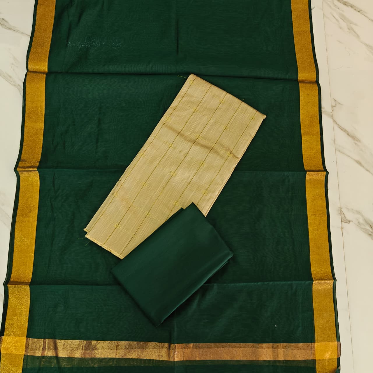 RAW SILK PLAIN DUPPATA SET - PDS04