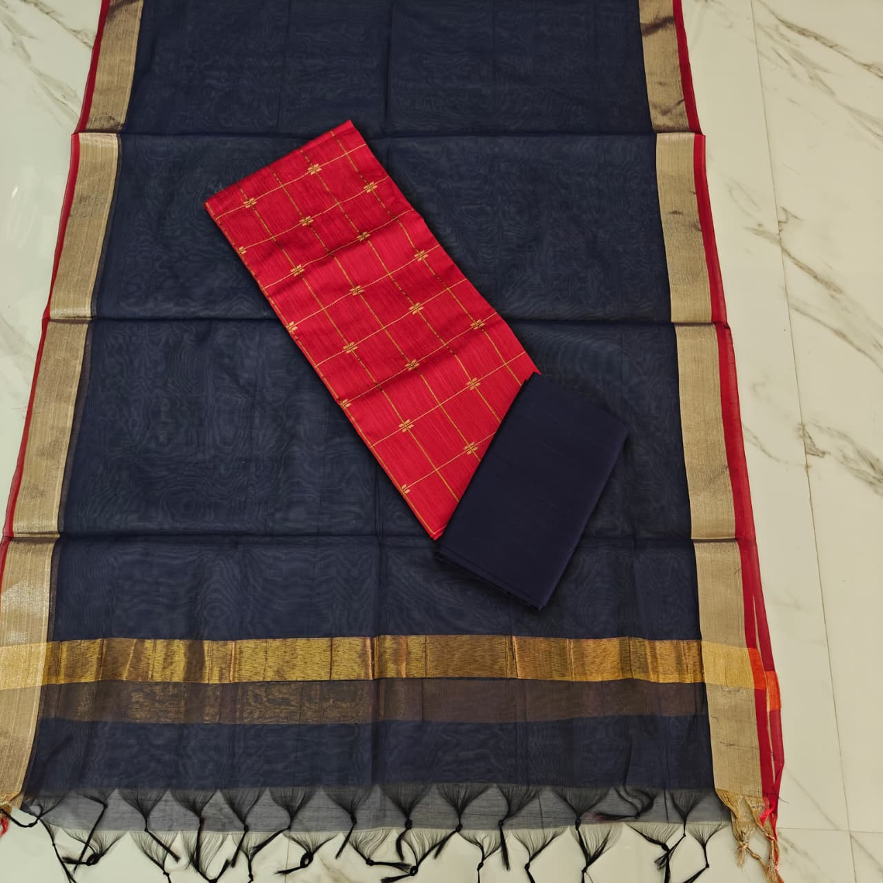 RAW SILK PLAIN DUPPATA SET - PDS05
