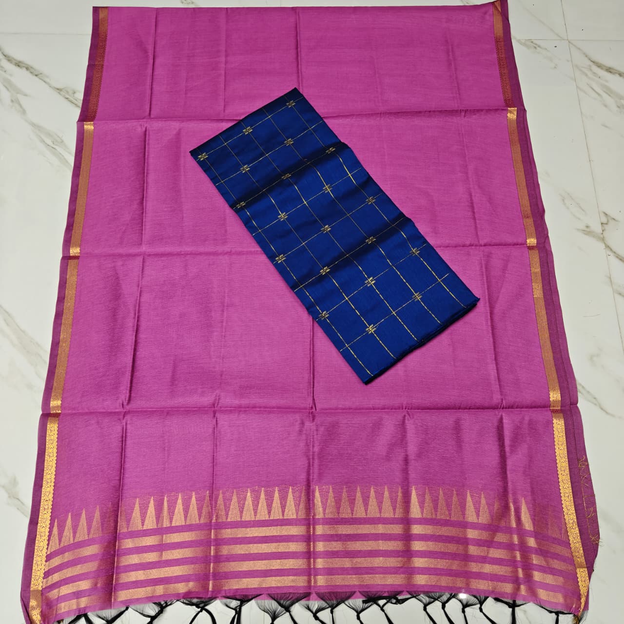 Raw Silk Top with Temple Border Shining Dupatta - TS08