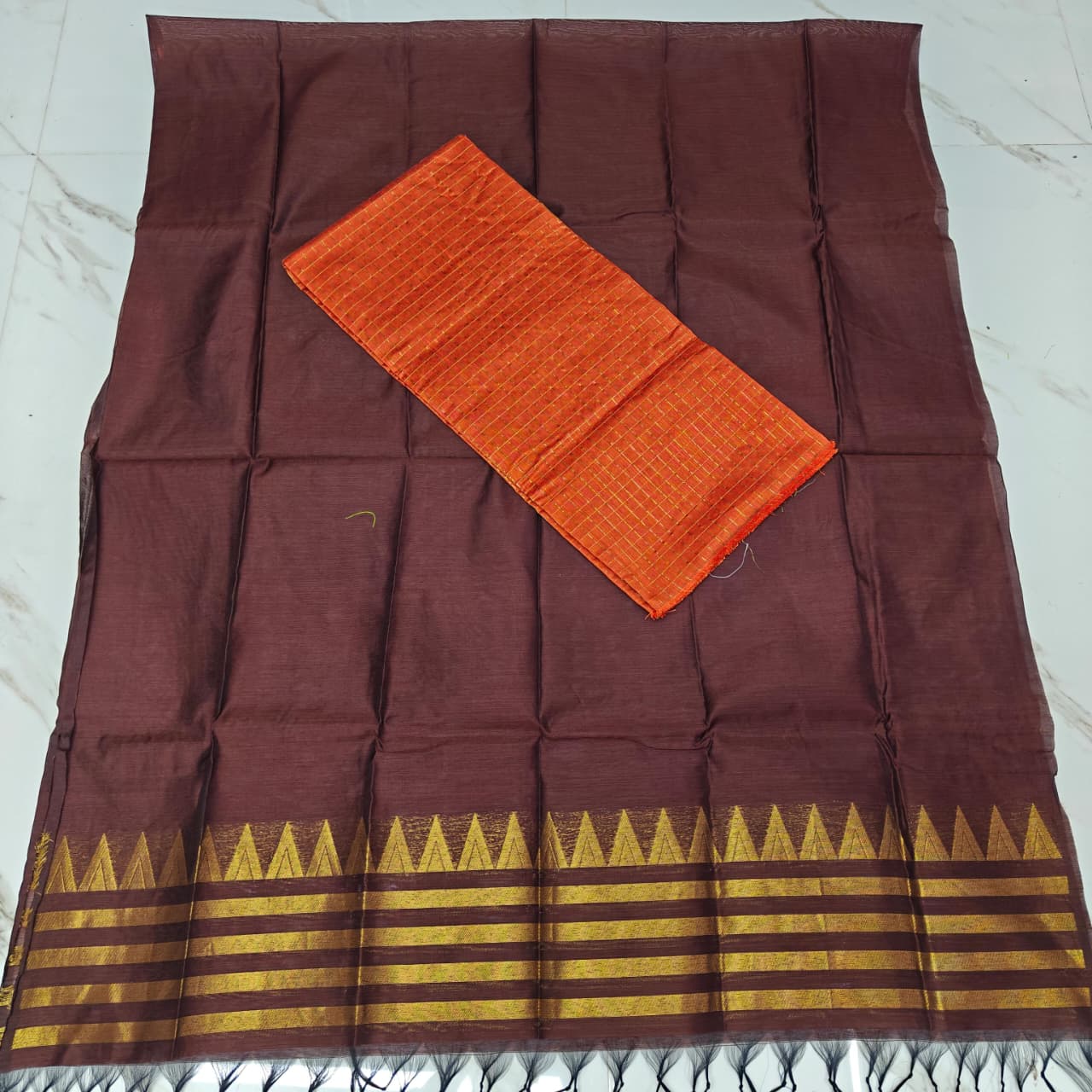 Raw Silk Top with Temple Border Shining Dupatta - TS10