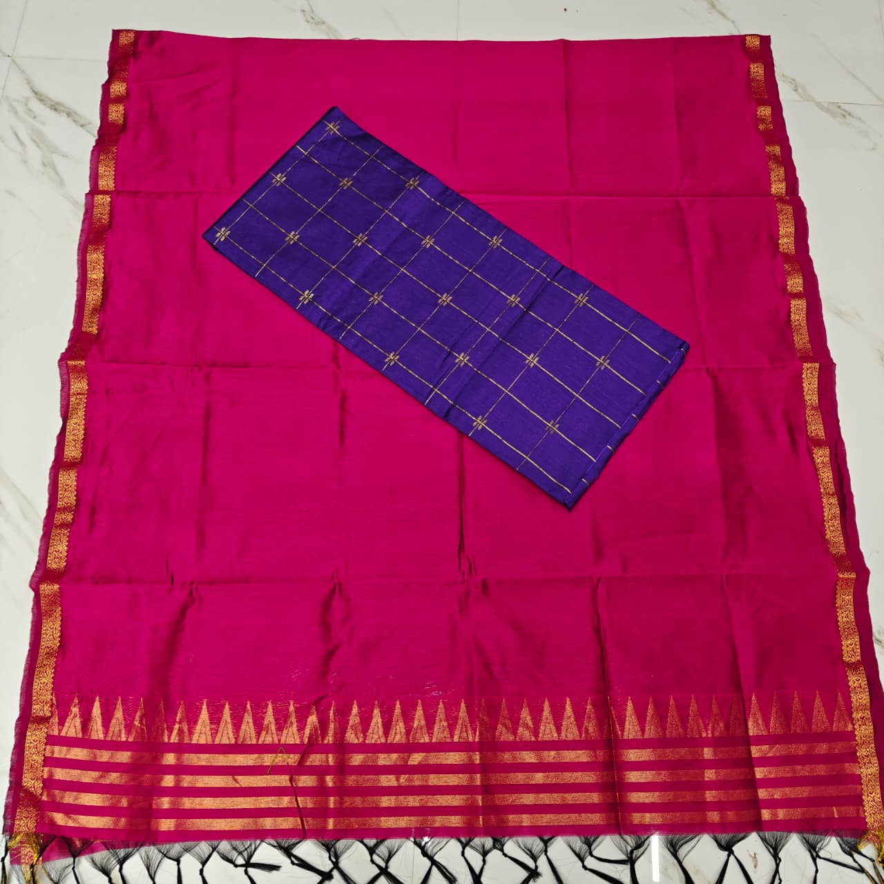 Raw Silk Top with Temple Border Shining Dupatta - TS17