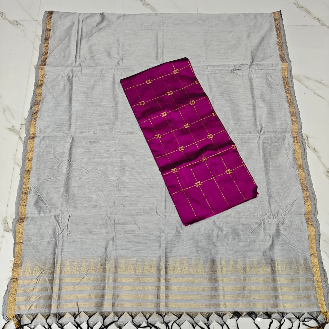 Raw Silk Top with Temple Border Shining Dupatta - TS19