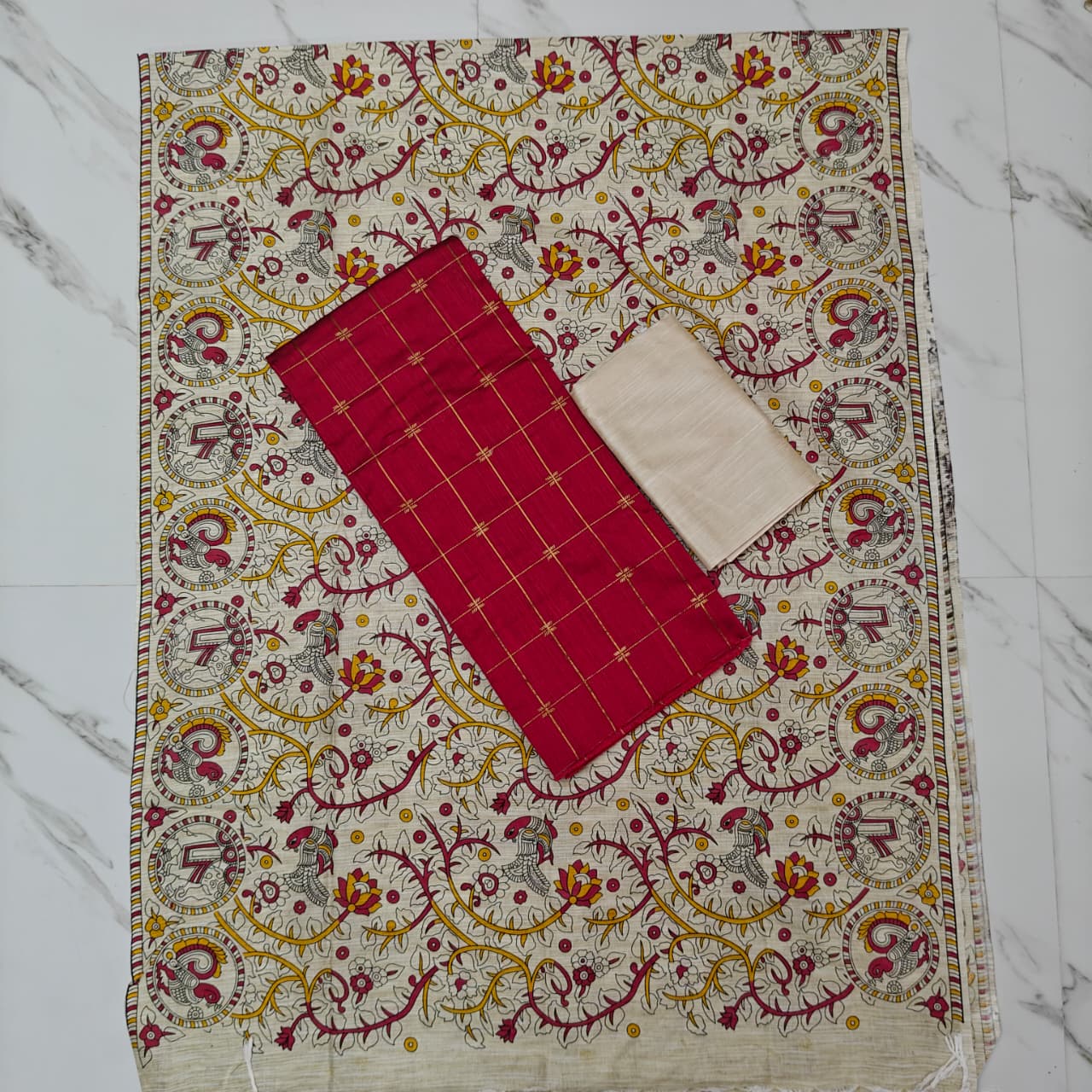 Madhubani Dupatta & Raw Silk Set - MD01