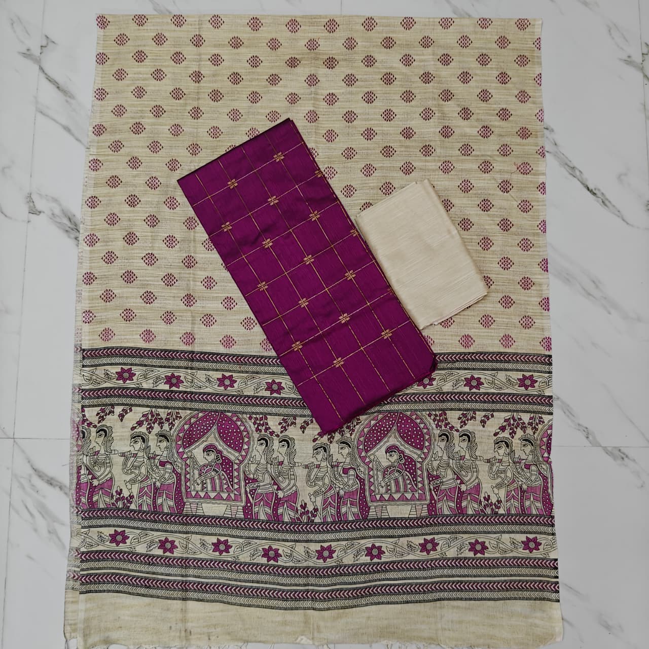 Madhubani Dupatta & Raw Silk Set - MD02
