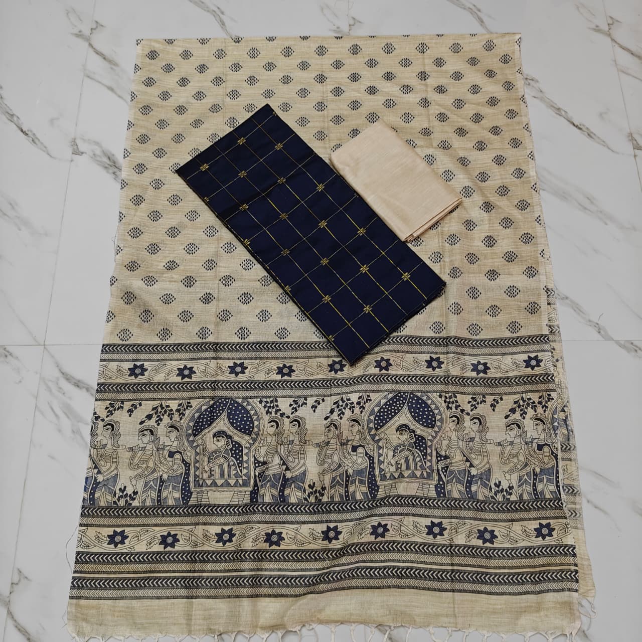 Madhubani Dupatta & Raw Silk Set - MD03