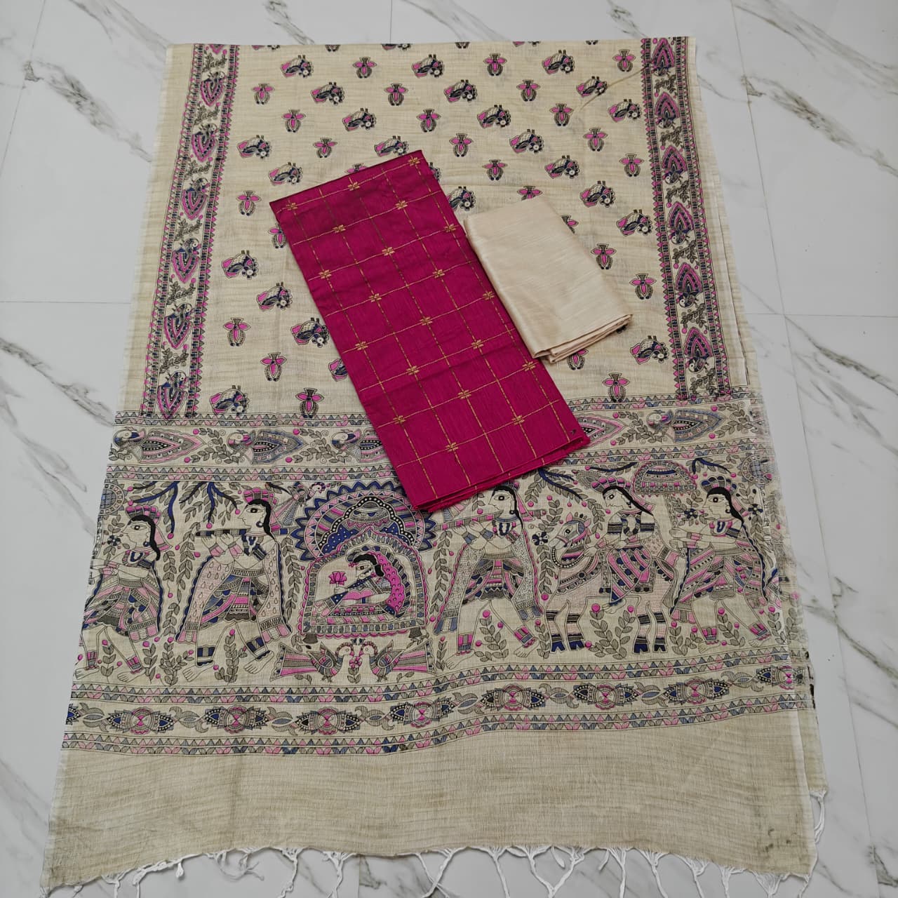Madhubani Dupatta & Raw Silk Set -MD04