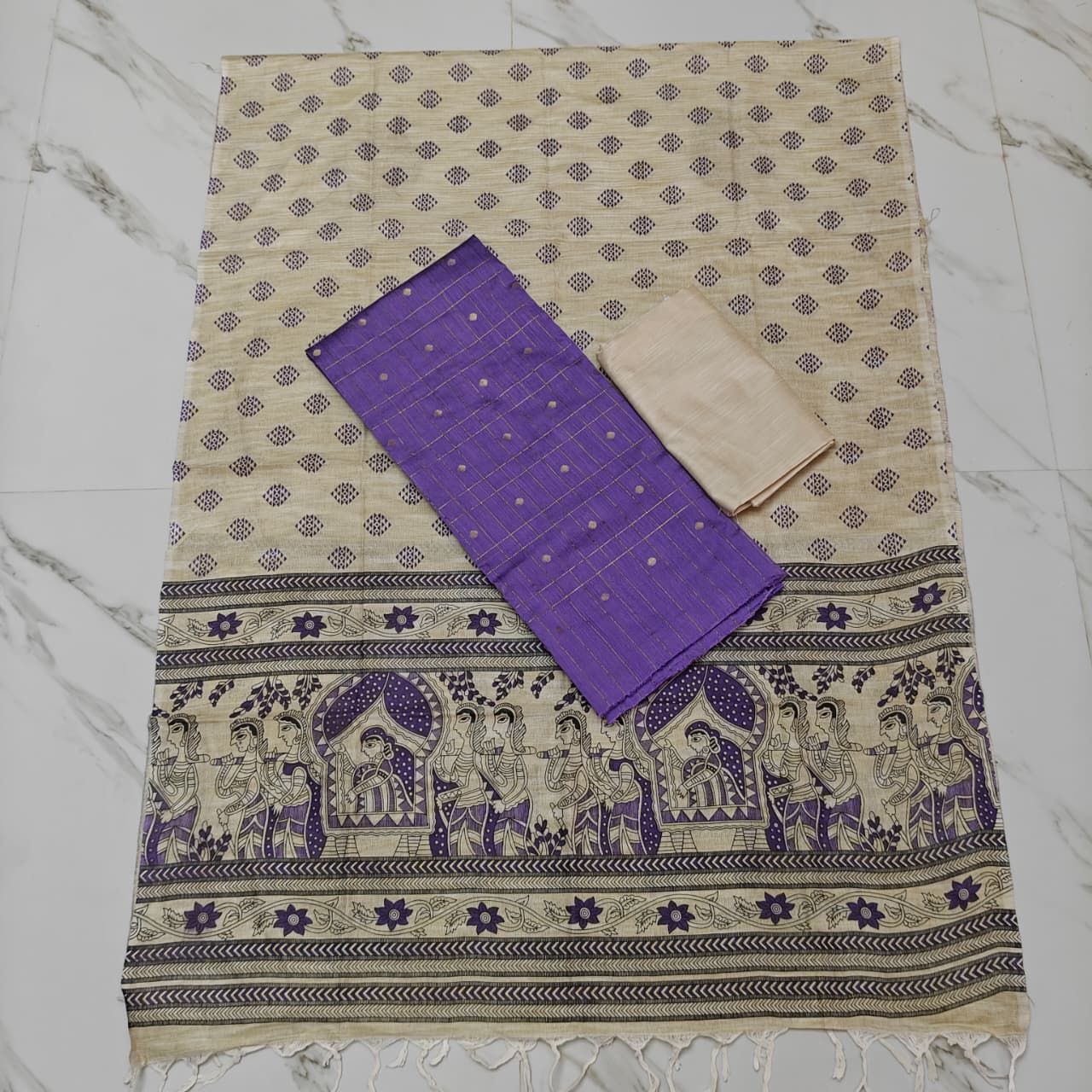 Madhubani Dupatta & Raw Silk Set - MD05