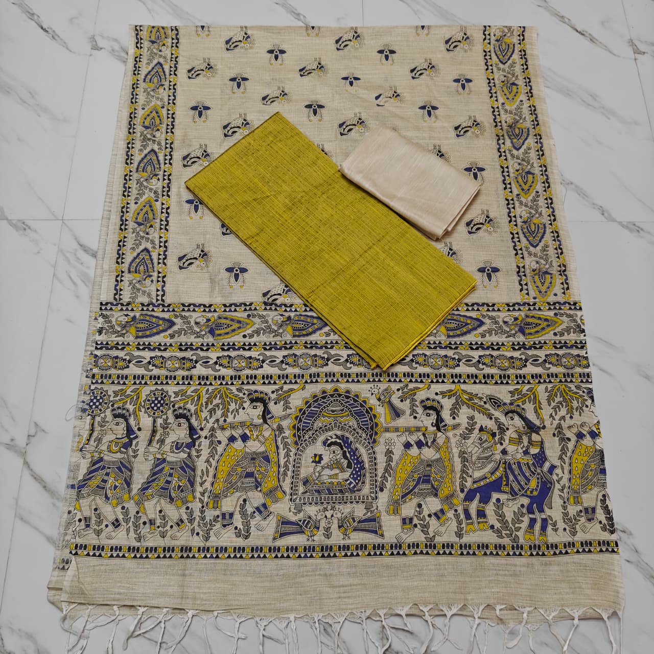 Madhubani Dupatta & Raw Silk Set - MD06