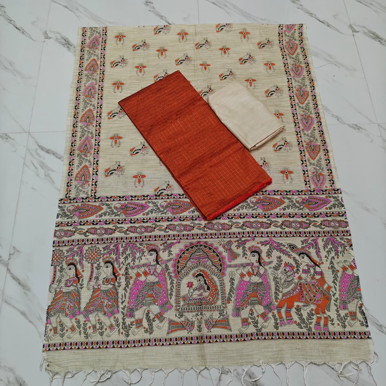 Madhubani Dupatta & Raw Silk Set - MD07