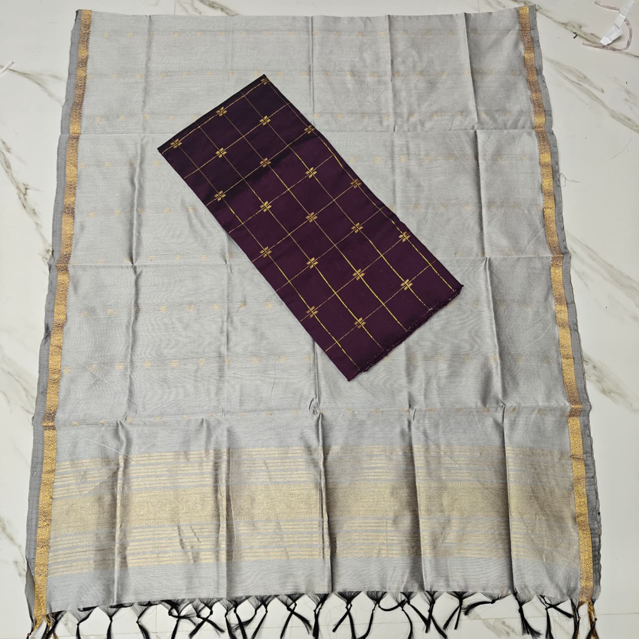 Raw Silk & Jacquard Dupatta Ensemble - GQD02