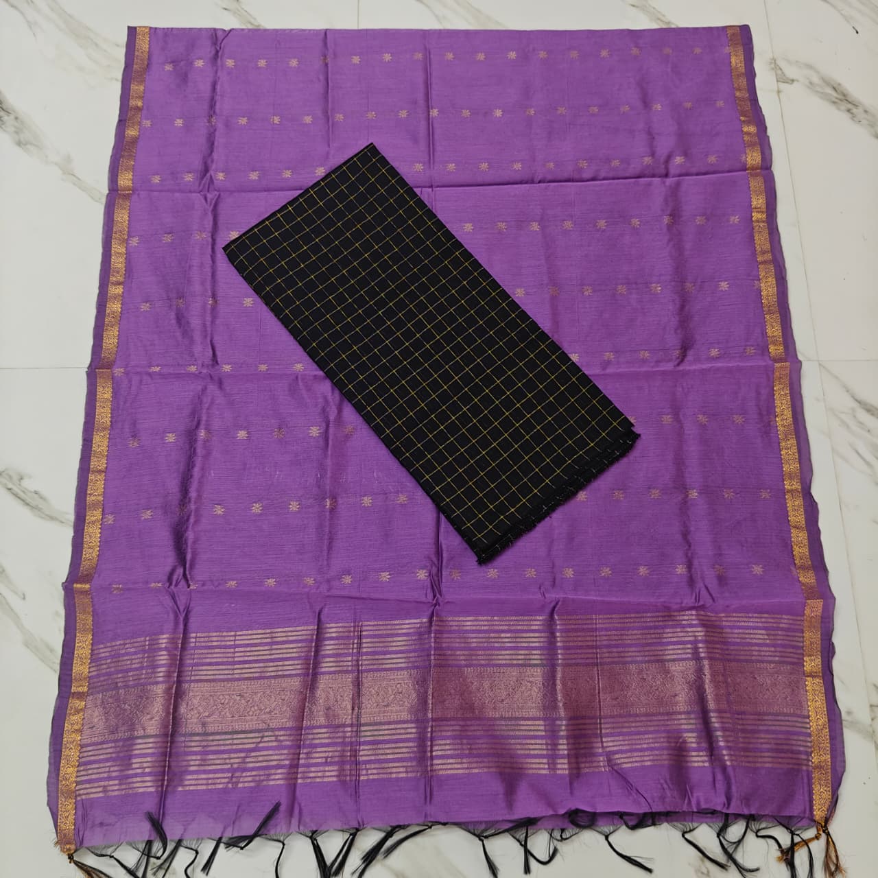 Raw Silk & Jacquard Dupatta Ensemble - GQD06