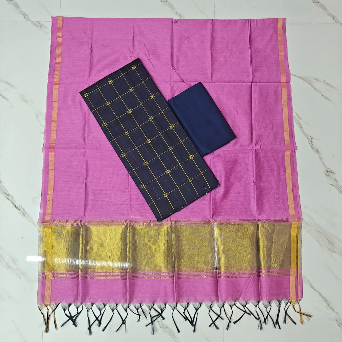 Raw Silk Top with TISSUE BORDER duppata set  - TB02