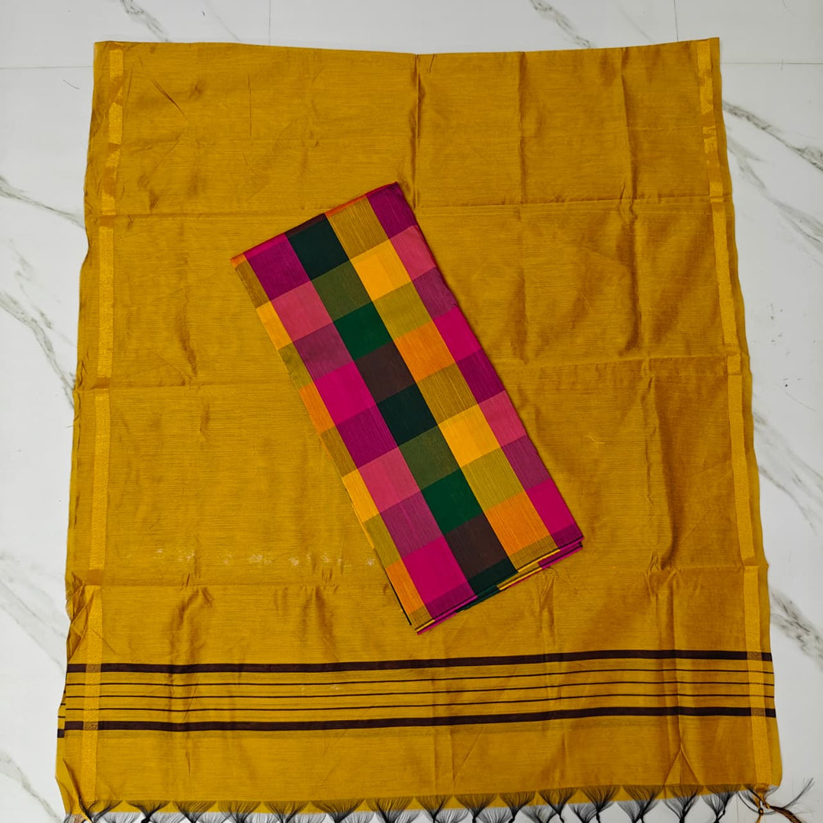 Authentic Madras Checks Cotton Blend Top & Dupatta Fabric Set - MC07