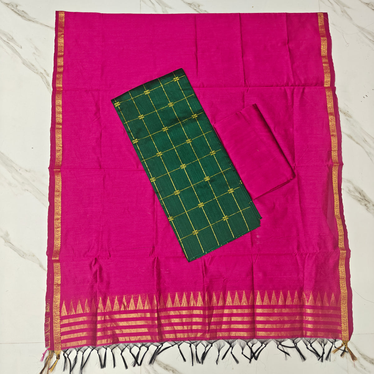 Raw Silk Top with Temple Shining duppata set  - TS21