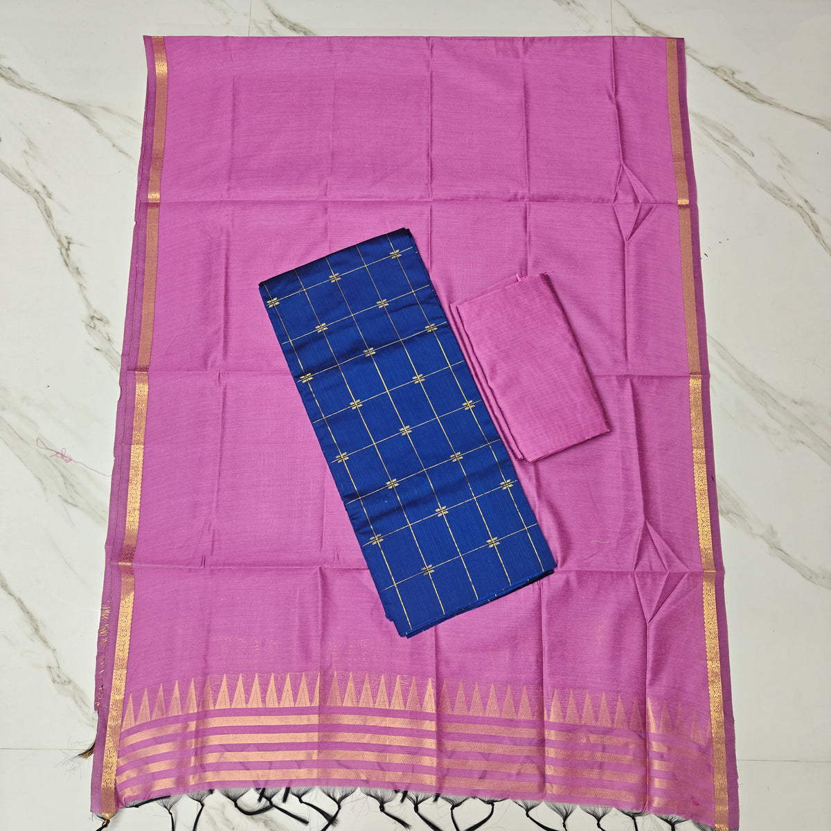 Raw Silk Top with Temple Shining duppata set  - TS23