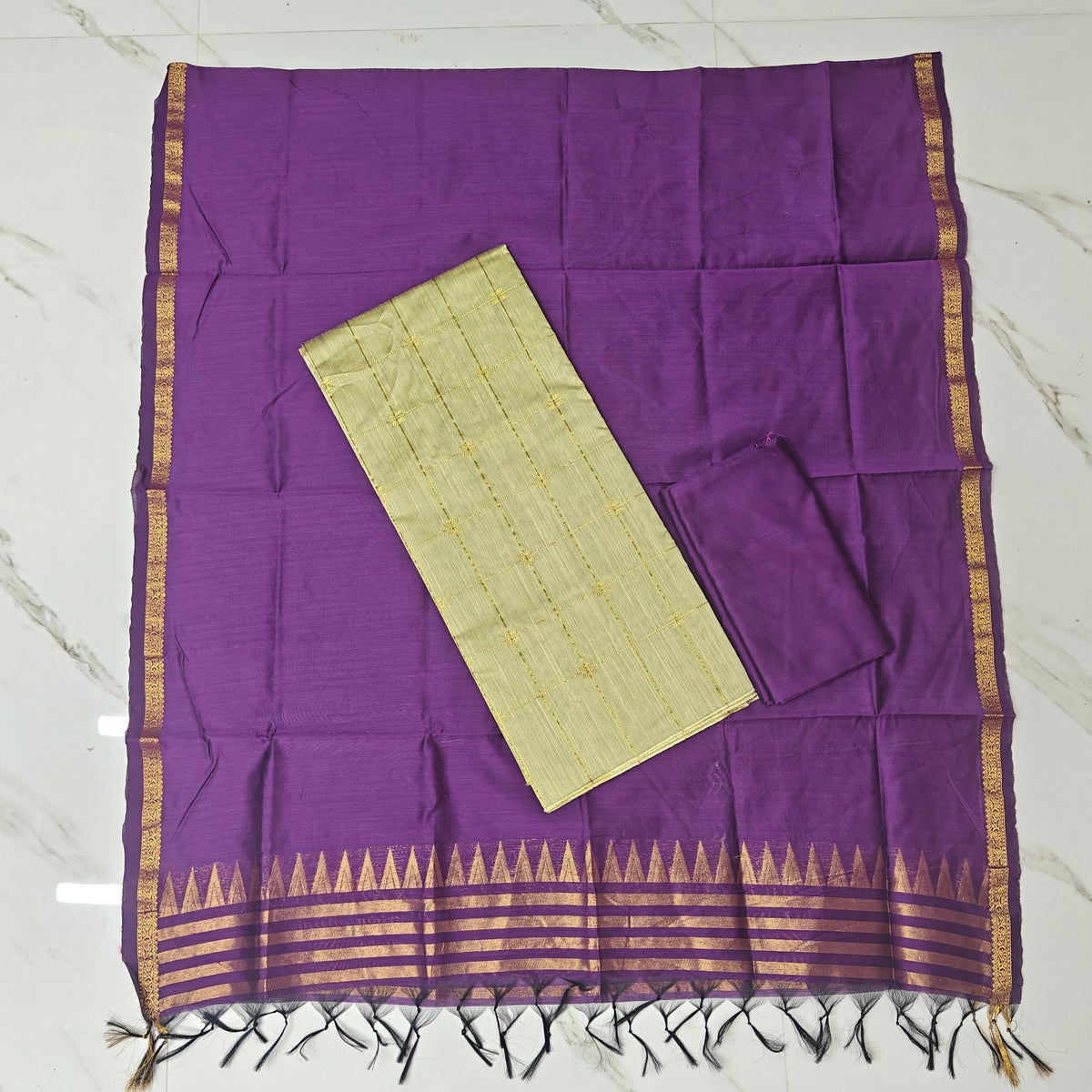 Raw Silk Top with Temple Shining duppata set  - TS24