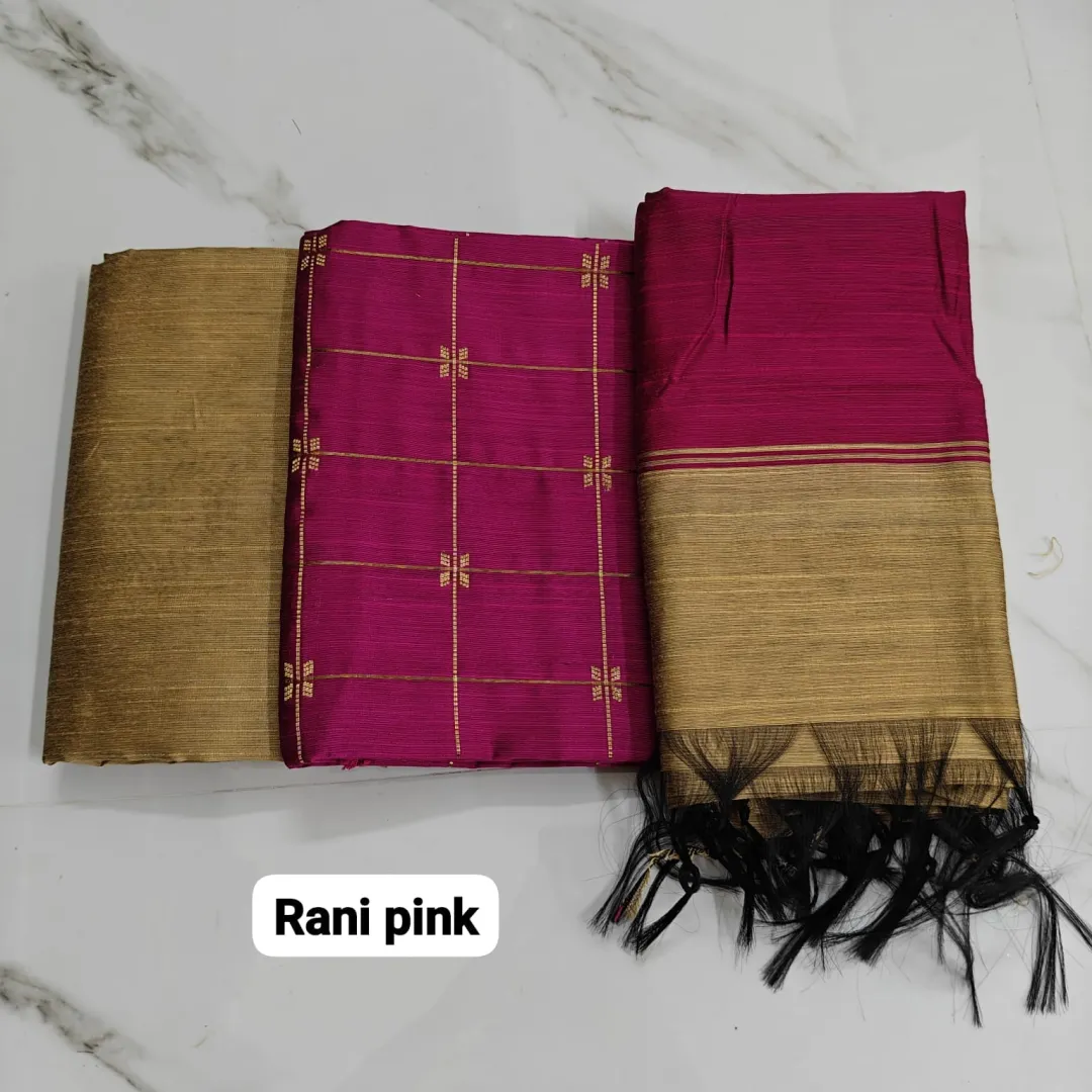 Raw silk chudi material - Pink & Sandal