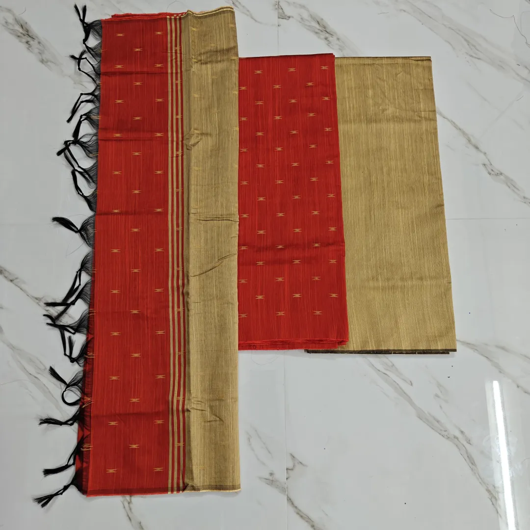 Raw silk chudi material - orange set (arrow)