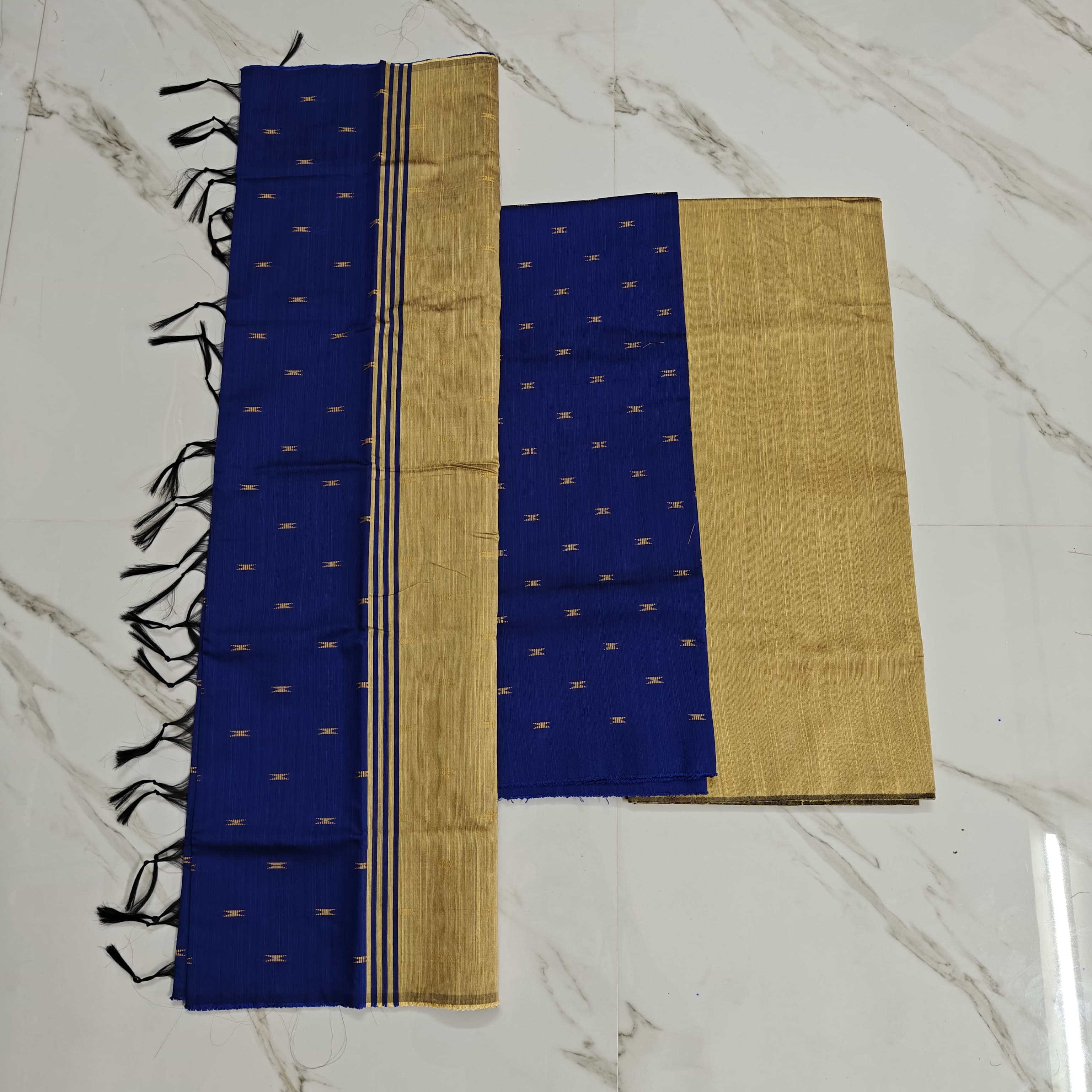 Raw silk chudi material - Royal Blue set ( arrow)