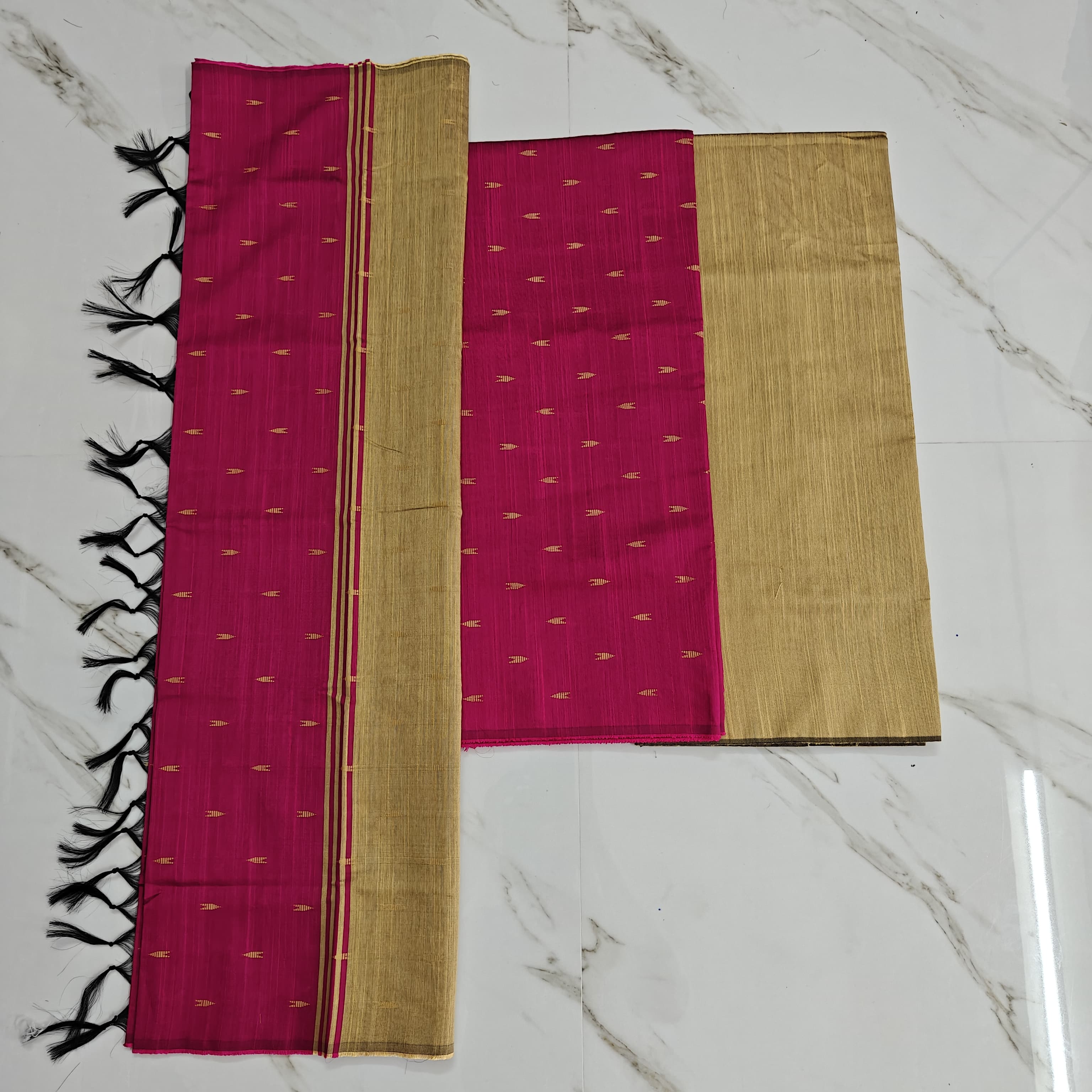 Raw silk chudi material - Rani pink set ( arrow)